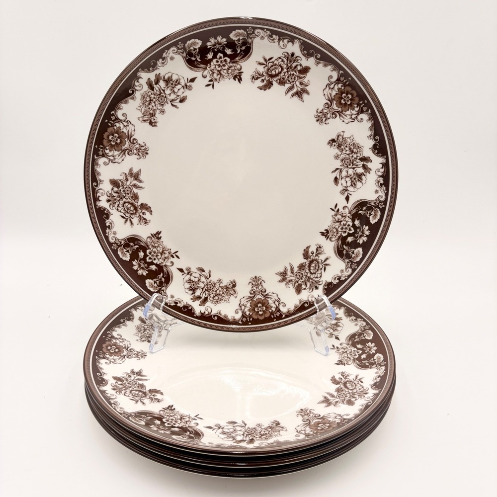 Robert Stanley Fall Classics Brown Toile Floral Dinner Plates Set of 4